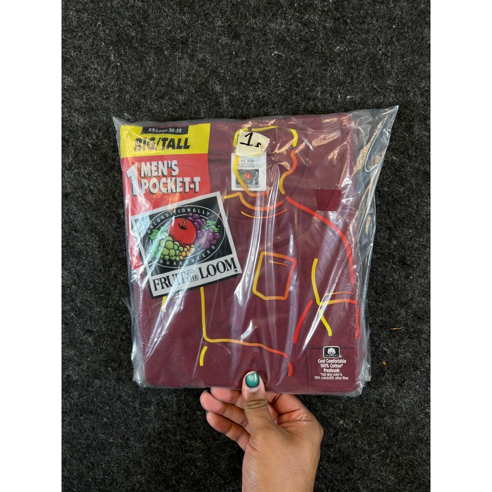 Vintage Fruit of the Loom Pocket T-Shirt Mens XXL 50-52 Maroon USA NIP 90s